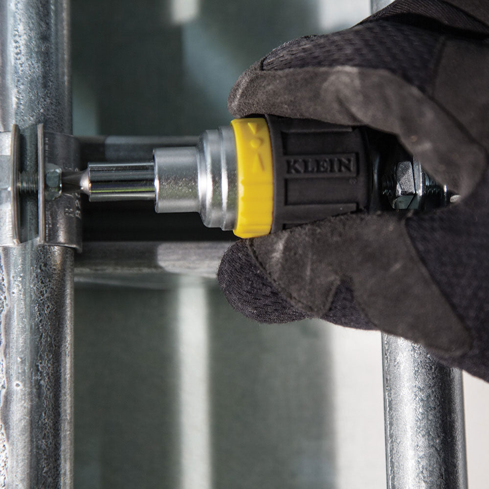 Klein Tools 32593 6-in-1 Multi-Bit Ratcheting Stubby Screwdriver Set with Phillips, Slotted, and Nut Bits for Efficient DIY and Professional Work