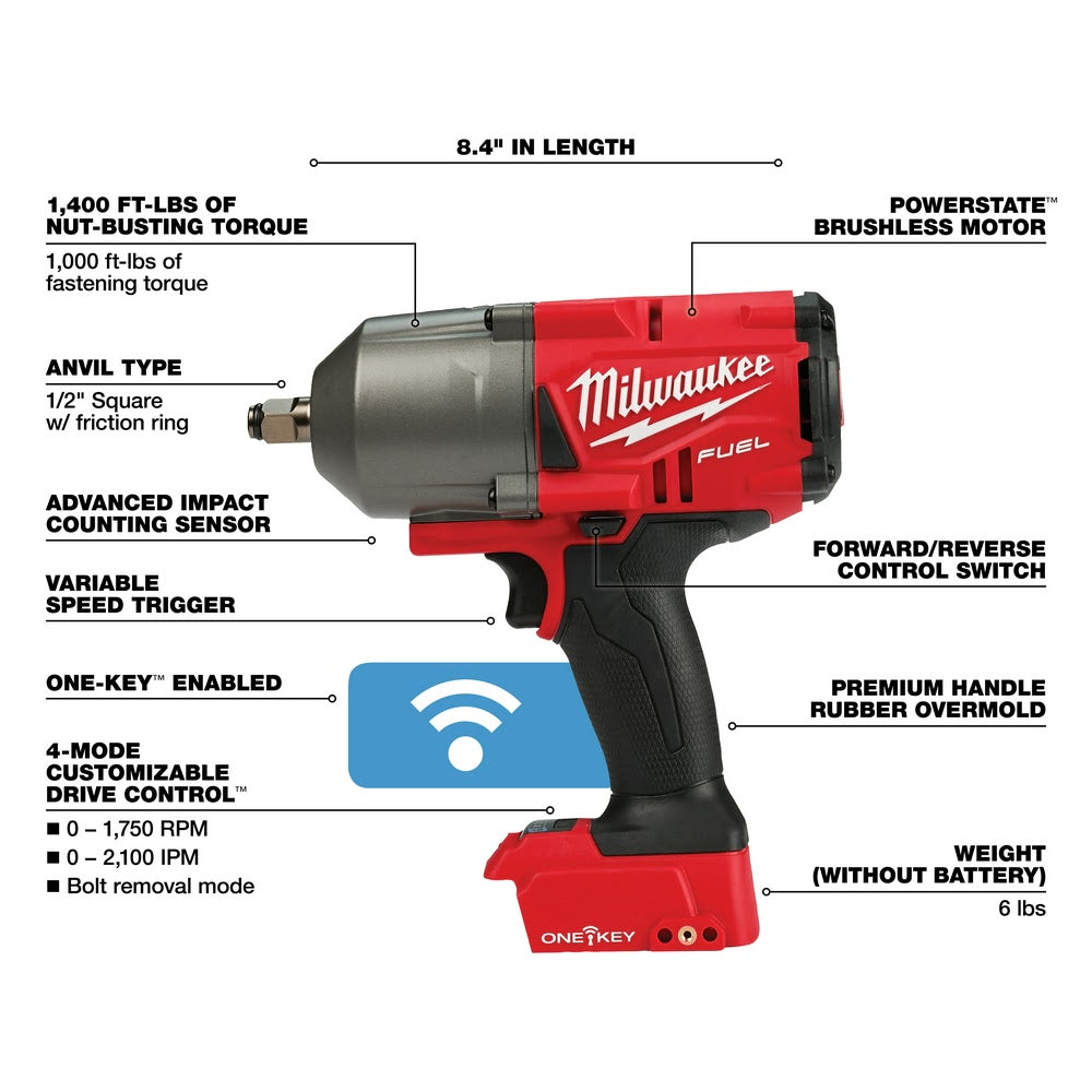 Milwaukee 2863-20 M18 FUEL ONE-KEY High-Torque 1/2 Friction Ring Bare Impact Wrench - The Ultimate Cordless Power Tool for Professional Use