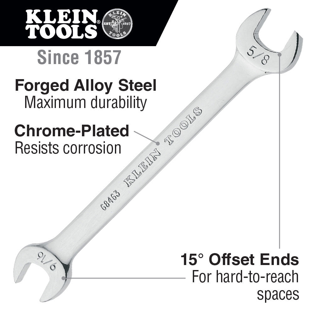 Klein Tools Professional Open-End Wrench Set with 1/2 and 9/16 Inch Ends for Precise Work