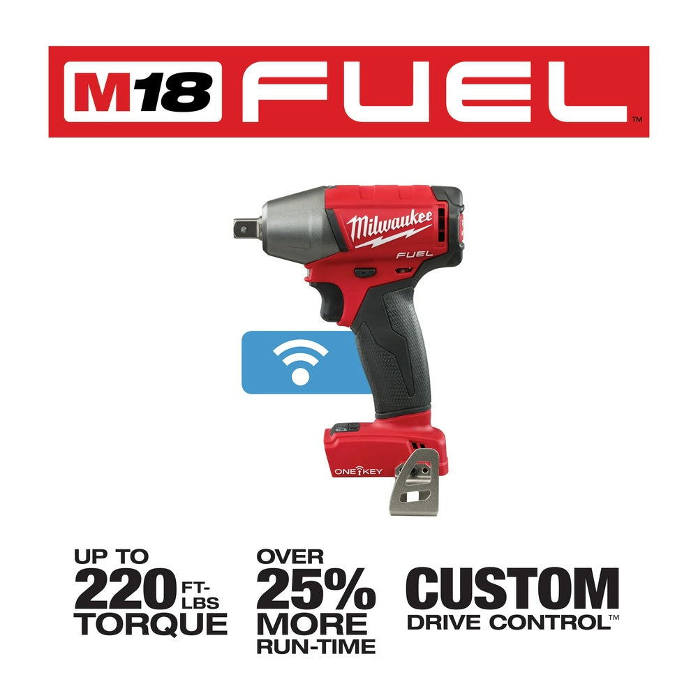 Milwaukee M18 FUEL 1/2 Compact Impact Wrench with Pin Detent & ONE-KEY (Bare Tool)