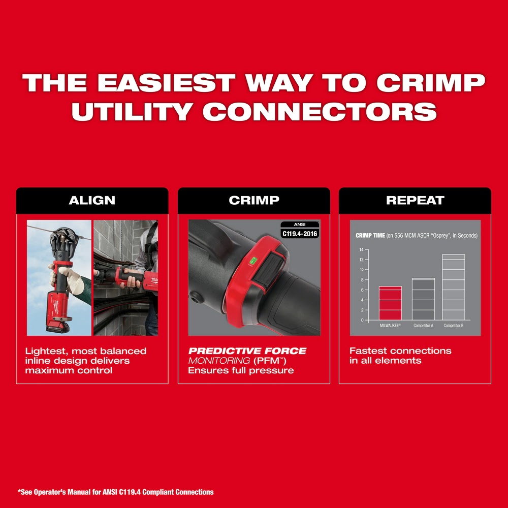 Milwaukee M18 FORCE LOGIC 11T Dieless Latched Linear Hydraulic Utility Crimper Tool for Easy Crimping