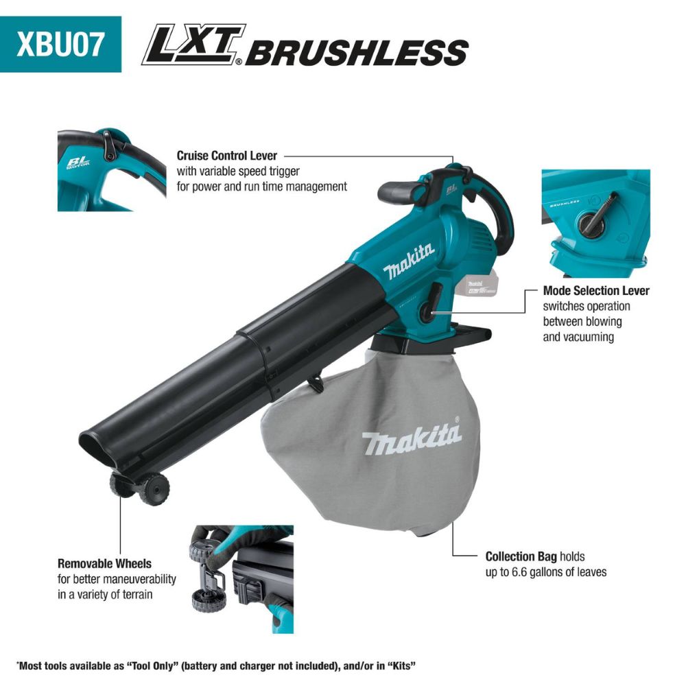 Makita 18V LXT Brushless Cordless Blower, Vacuum, and Mulcher Tool - Model XBU07Z (Tool Only)