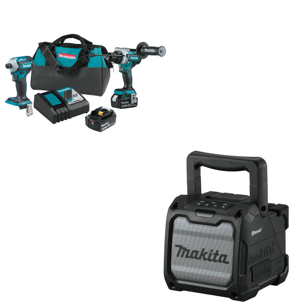 Makita XT288T 18V LXT® Lithium-Ion 2-Piece Cordless Power Tool Combo Kit with Complimentary XRM08B Job Site Bluetooth Speaker