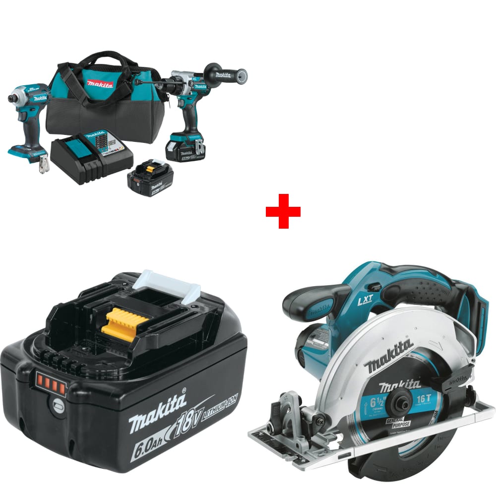 Makita XT288T 18V LXT 2-Piece Combo Kit with Free 6Ah Battery & Circular Saw