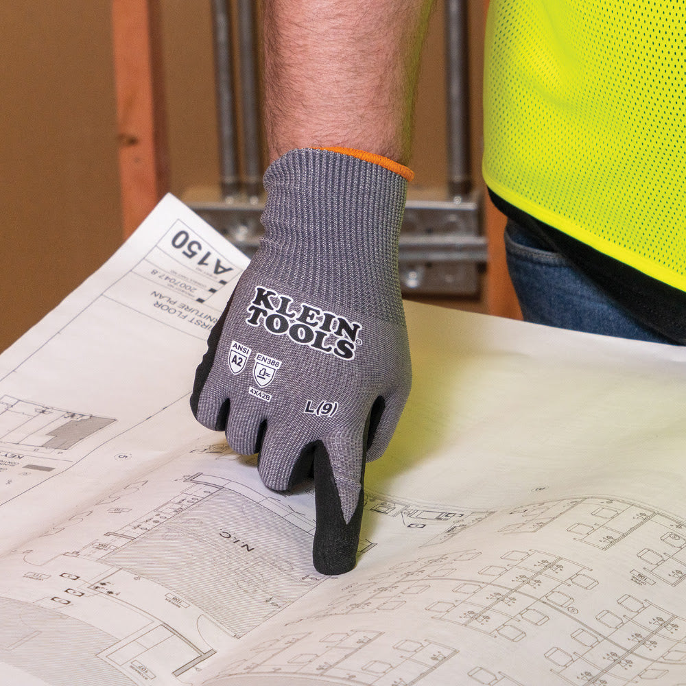Large-Sized Klein 60585 Knit Dipped Work Gloves with ANSI A2 Cut Resistance, Touchscreen Functionality, Pack of 2 Pairs