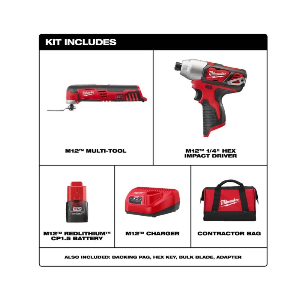 Milwaukee M12 Impact Driver and Multi - Tool Combo Kit 2462 - 21MT for Professional Job Sites