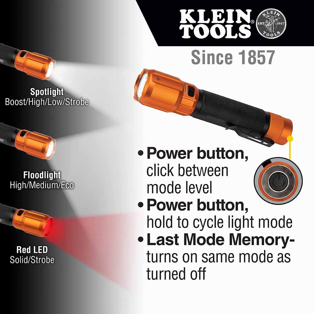 Klein 56413 2-Color Rechargeable LED Flashlight with Holster for Versatile Use