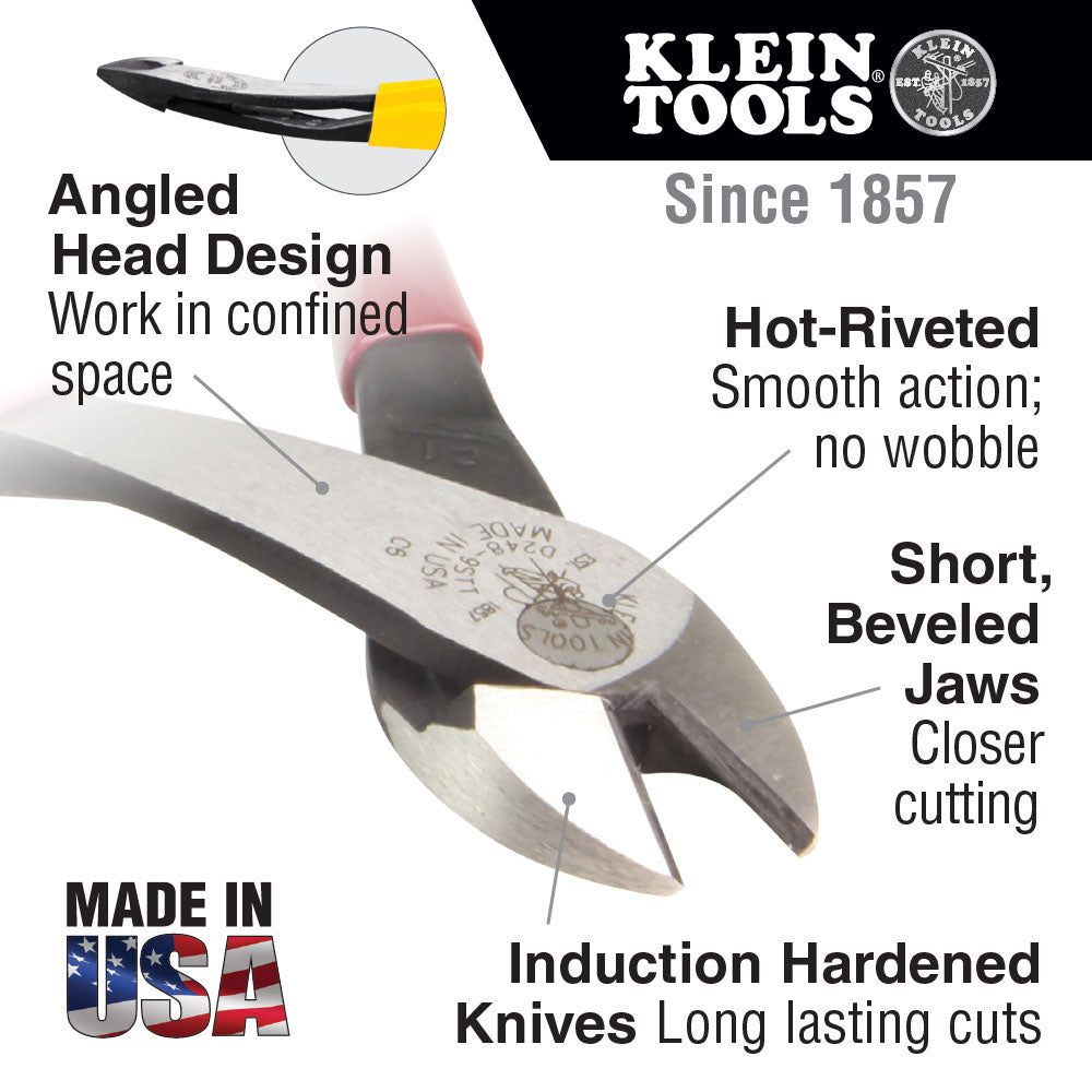 Klein Tools High-Visibility 8-Inch Diagonal-Cutting Pliers with Angled Head and Glow-in-the-Dark Grips