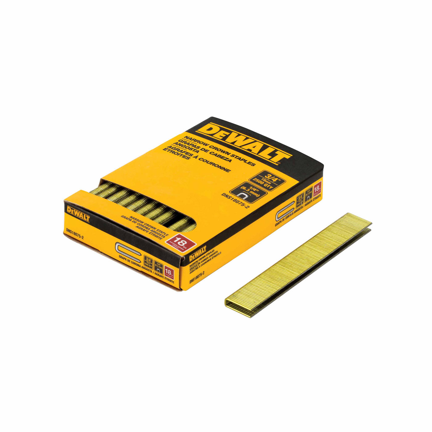 DeWalt 18GA Crown Staples - 1/4 x 3/4, Pack of 2500 (DNS18075-2)