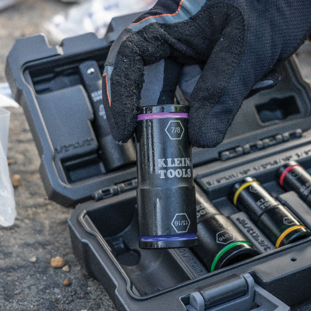 Klein 66077 High - Performance Flip Impact Socket Set for Impact Drivers, Featuring 7/16 and 3/8 - Inch Sizes