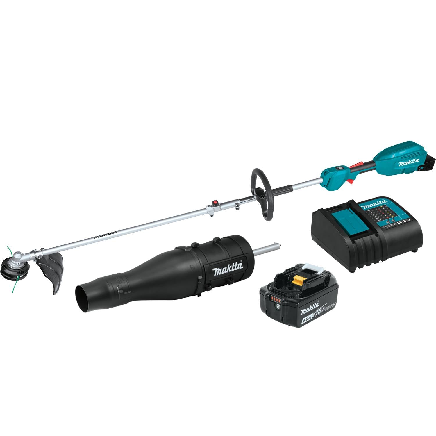 Makita 18V LXT Brushless Couple Shaft Power Head Kit with Attachments (4.0Ah) for Versatile Trimming and Blowing Tasks