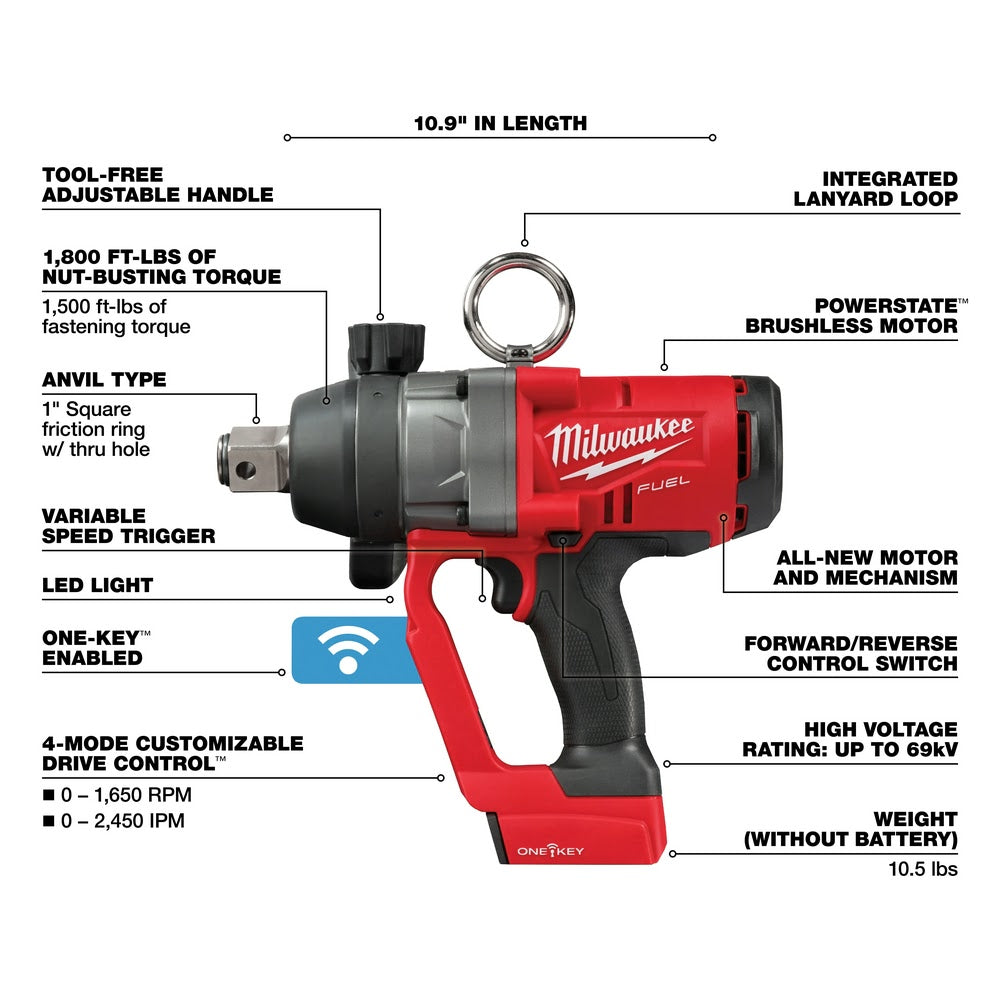 Milwaukee M18 FUEL 1" High Torque Impact Wrench with ONE-KEY Bare Tool - Ultra-Powerful