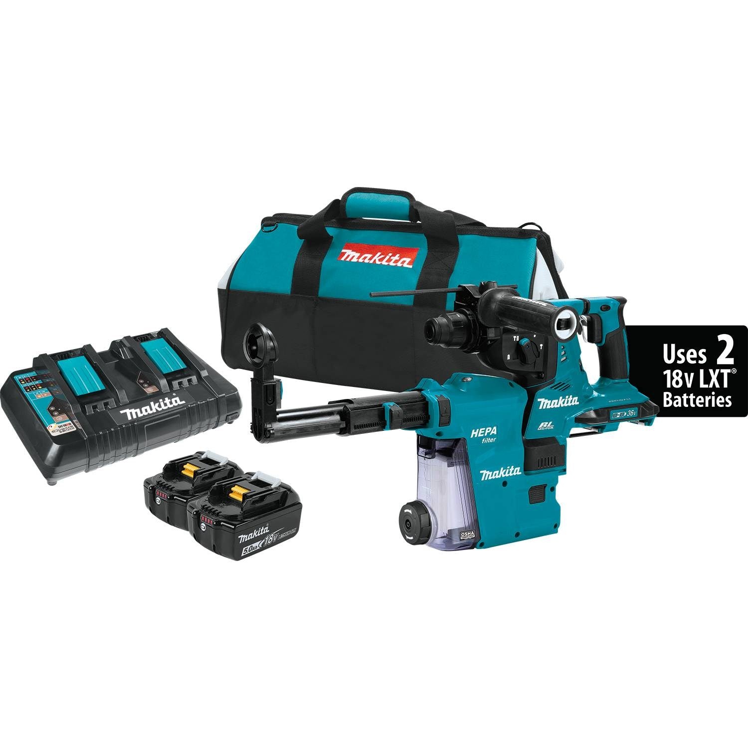 Makita 18V X2 LXT (36V) Brushless 1-1/8 Rotary Hammer with Dust Extraction