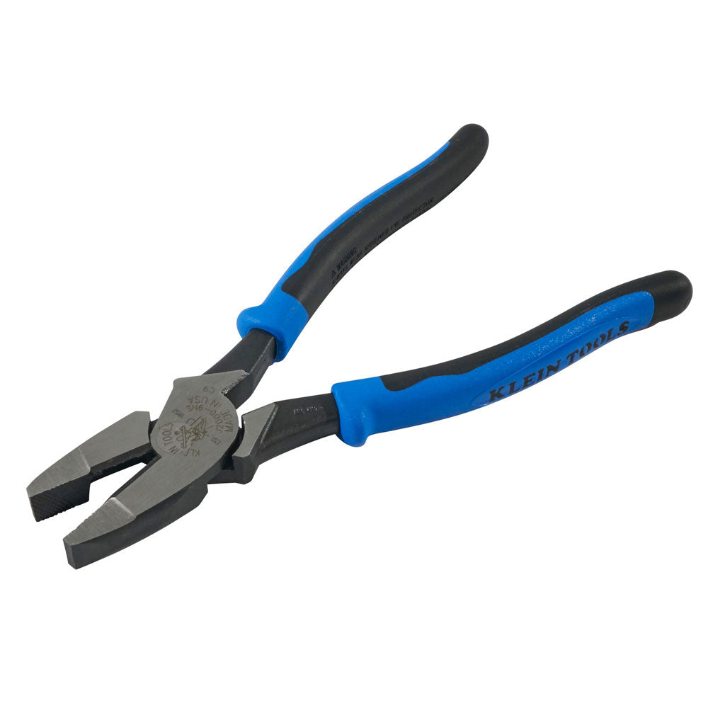Klein Tools High - Leverage Journeyman Lineman's Side Cutting Pliers, 9 - Inch with Dual - Material Handles