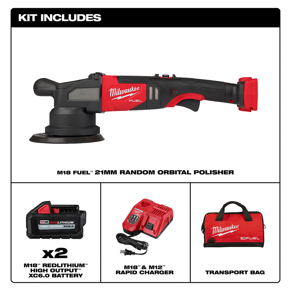 Milwaukee M18 FUEL 21mm Cordless Random Orbital Polisher Kit with High Output Batteries