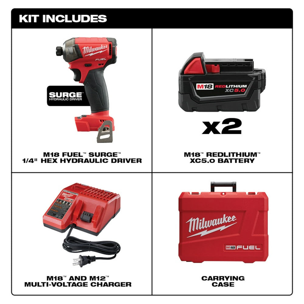 Milwaukee M18 FUEL SURGE 1/4 Hex Hydraulic Cordless Driver Tool Kit for Efficient Fastening