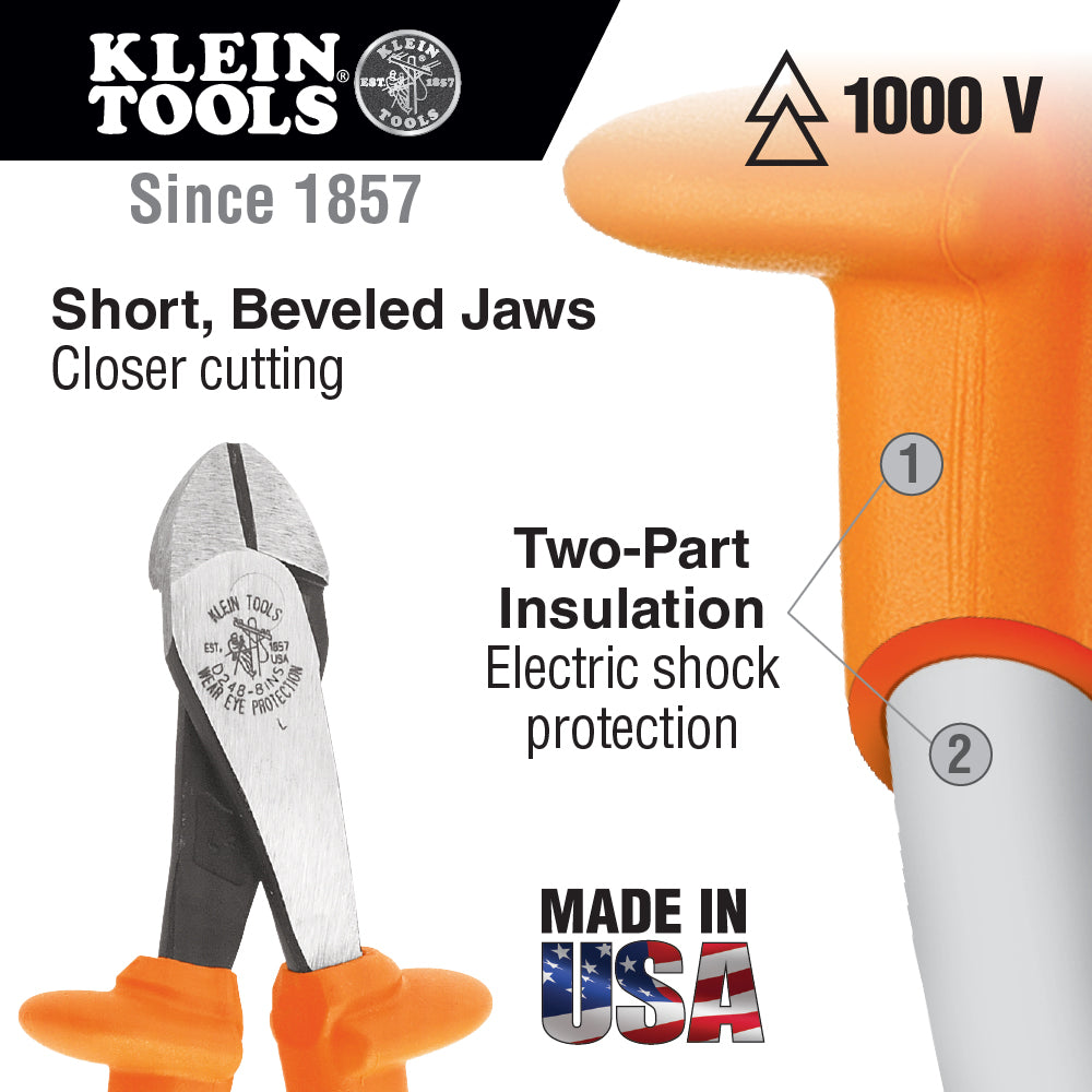 Klein Tools 8-Inch Heavy-Duty Insulated Diagonal Cutting Pliers for Professional Electrical Work