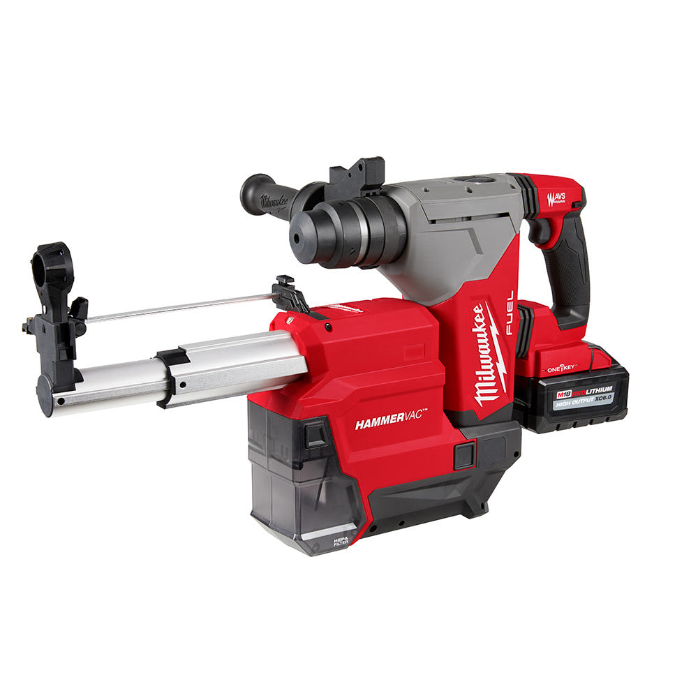 Milwaukee M18 FUEL 1-1/8 Inch SDS Plus Cordless Rotary Hammer Drill Kit with Dedicated Dust Extractor and Two XC6.0 Battery Packs