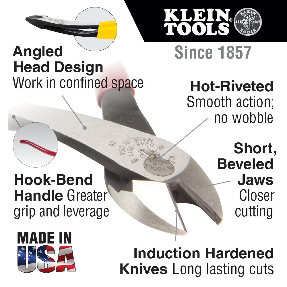 Klein Tools 8-Inch Diagonal-Cutting Ironworker's Pliers with Tether Ring, Ideal for Soft Annealed Rebar Tie Wire