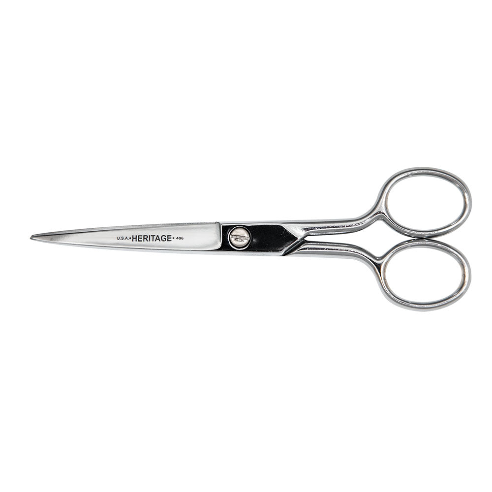 6-Inch Klein 406 Carbon Steel Sharp Point Scissors with Chrome-Nickel Plating