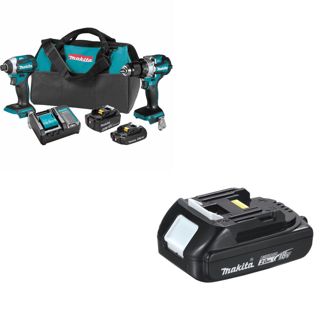 Makita 18V LXT Li-Ion 2-Piece Power Tool Combo Kit - XT296SMR with Free BL1820B 18V 2.0Ah Battery for Drilling, Driving and Fastening