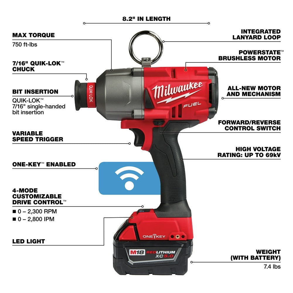 Milwaukee M18 FUEL 7/16 Hex High-Torque Utility Impact Wrench Kit with ONE-KEY