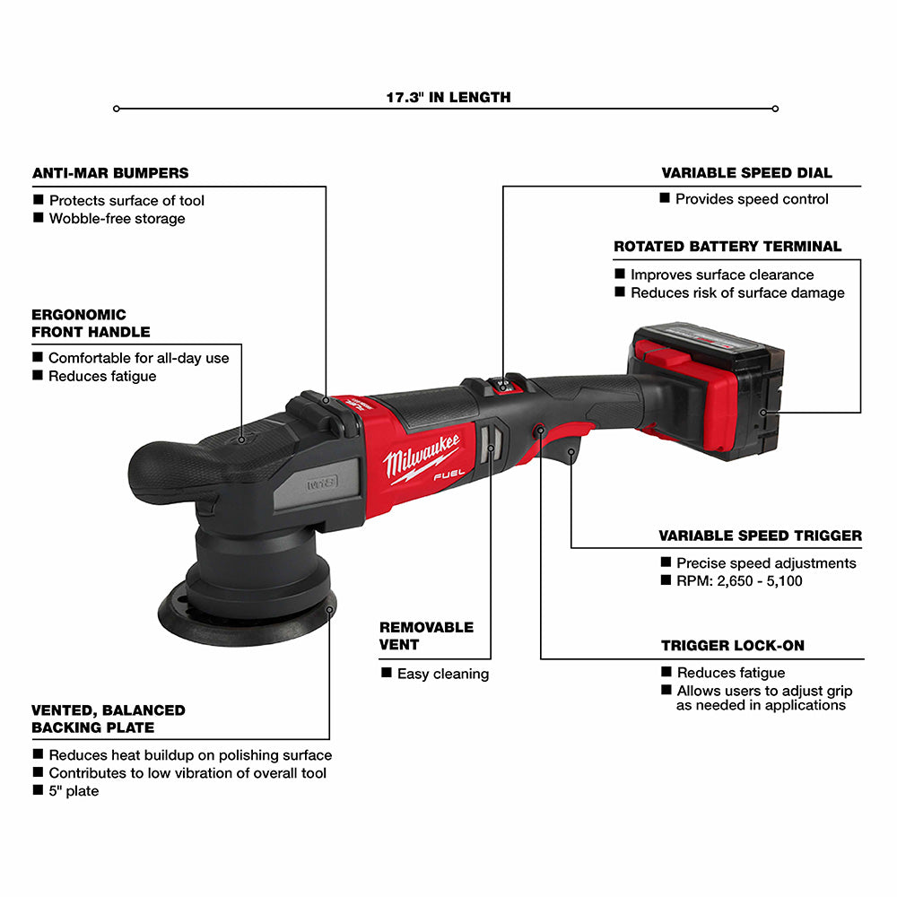 Milwaukee 2684-22HD M18 FUEL Professional 15mm Random Orbital Polishing Tool Kit for High-Performance Surface Finishing