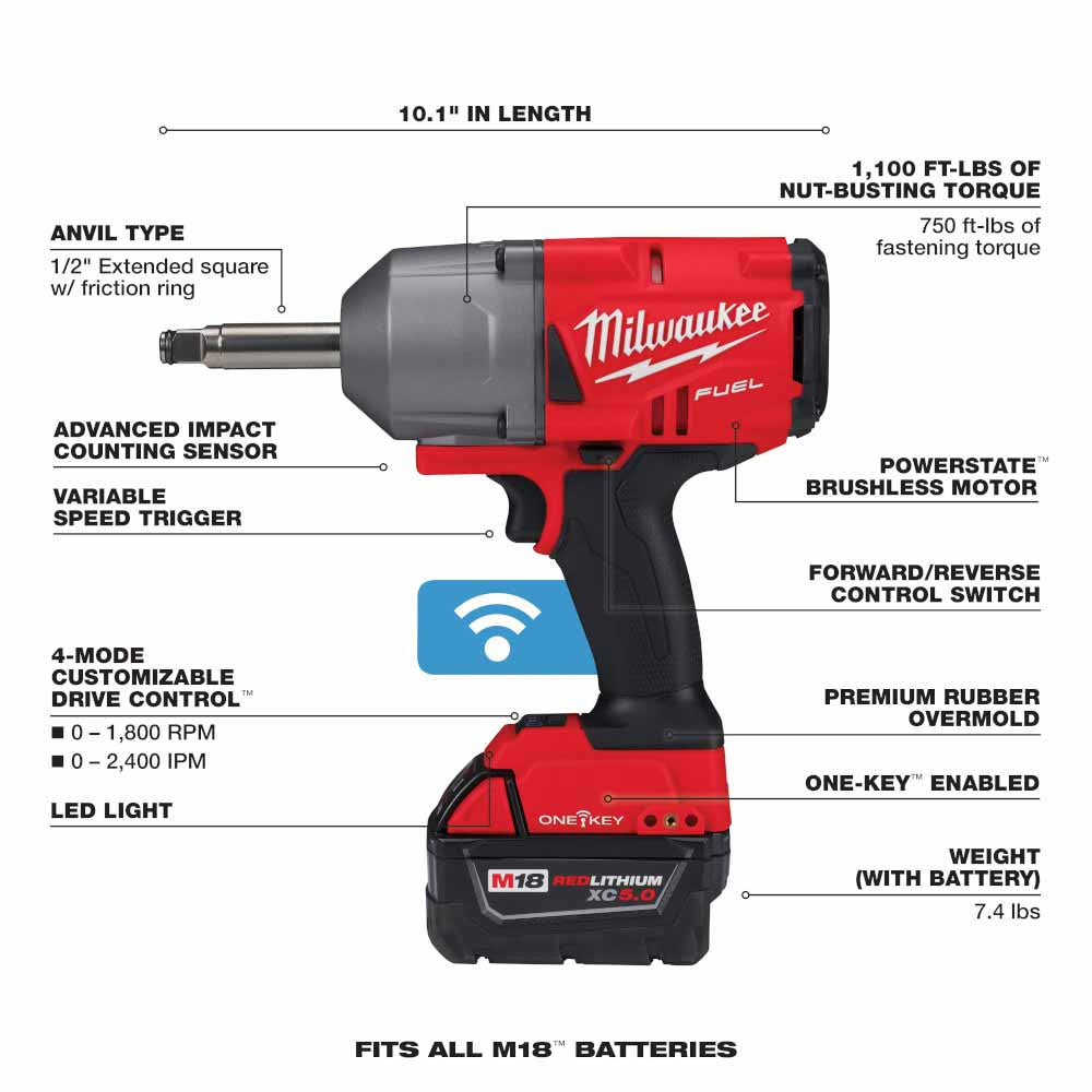 Milwaukee M18 FUEL 1/2 Ext. Anvil ONE-KEY Controlled Torque Impact Wrench Kit