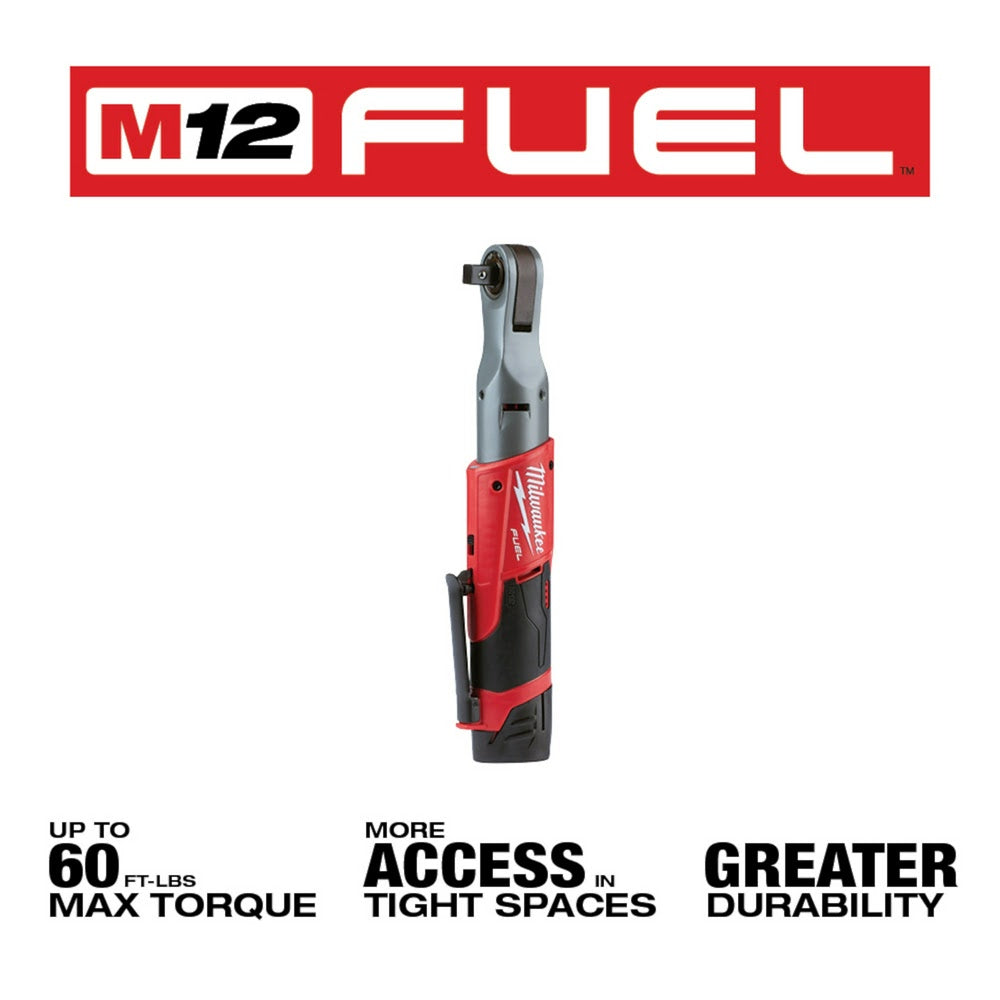 Milwaukee 2558 - 22 M12 FUEL 1/2 - Inch Cordless Ratchet Power Tool 2 - Battery Kit for Automotive and Maintenance Professionals