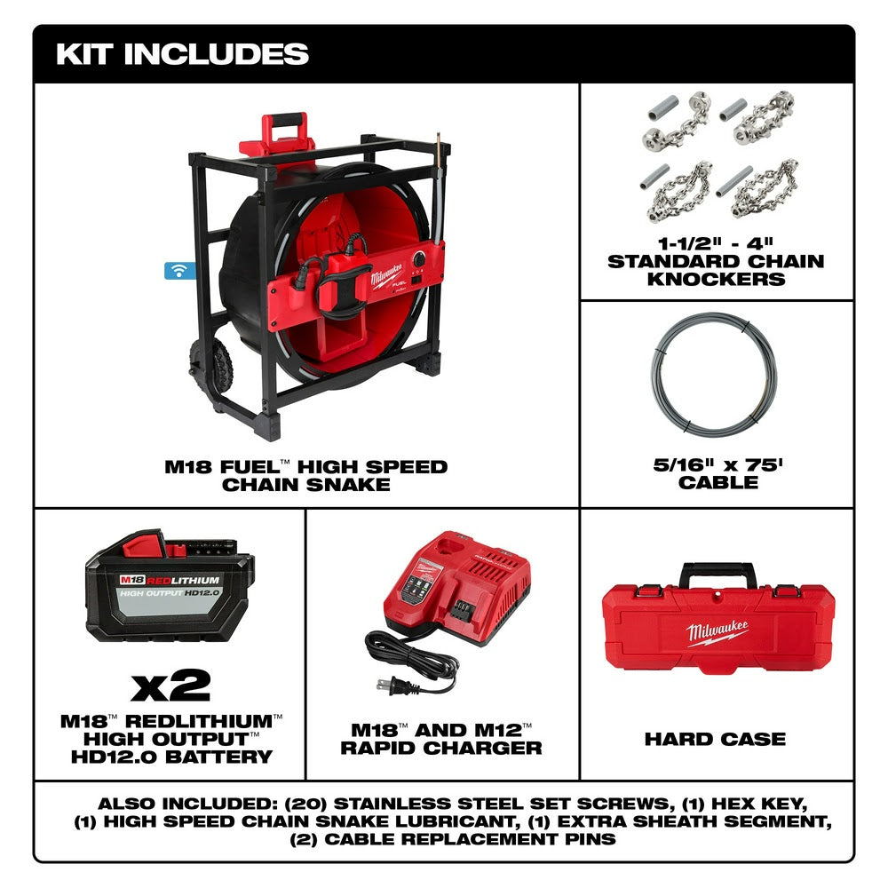 Milwaukee M18 FUEL High-Speed Chain Snake for 1.5 - 4 Inch Pipes