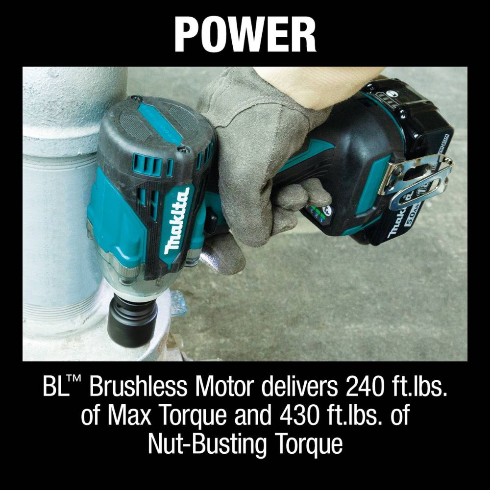 Makita 18V LXT Lithium-Ion Brushless Cordless 4-Speed 1/2 Square Drive Impact Wrench Tool Kit with Detent Anvil, Variable Speed, Reverse Function, LED Light, and 5.0Ah Battery in a Tool Bag