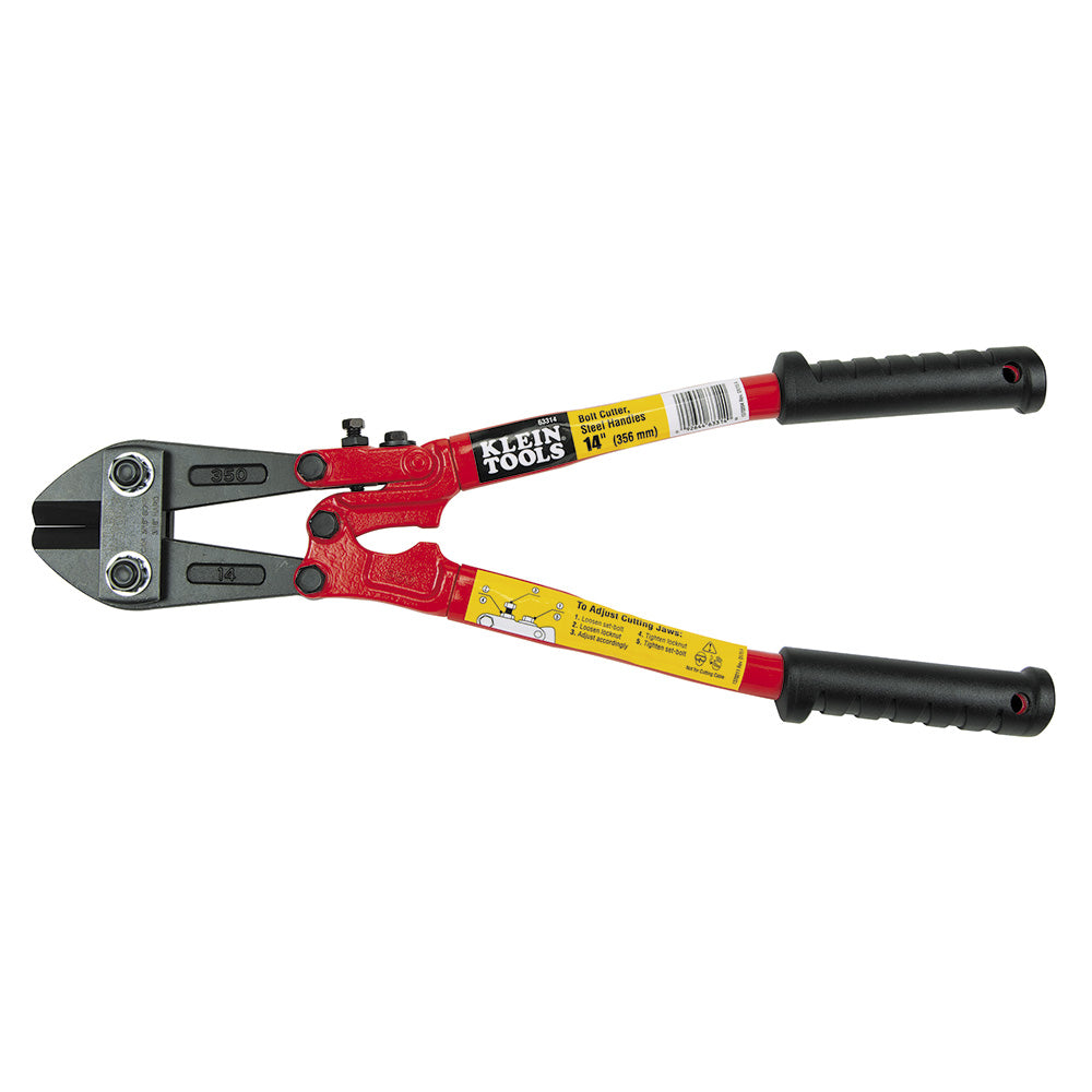 14-Inch Klein 63314 Bolt Cutter with Red Steel Handles and Heavy Vinyl Grips