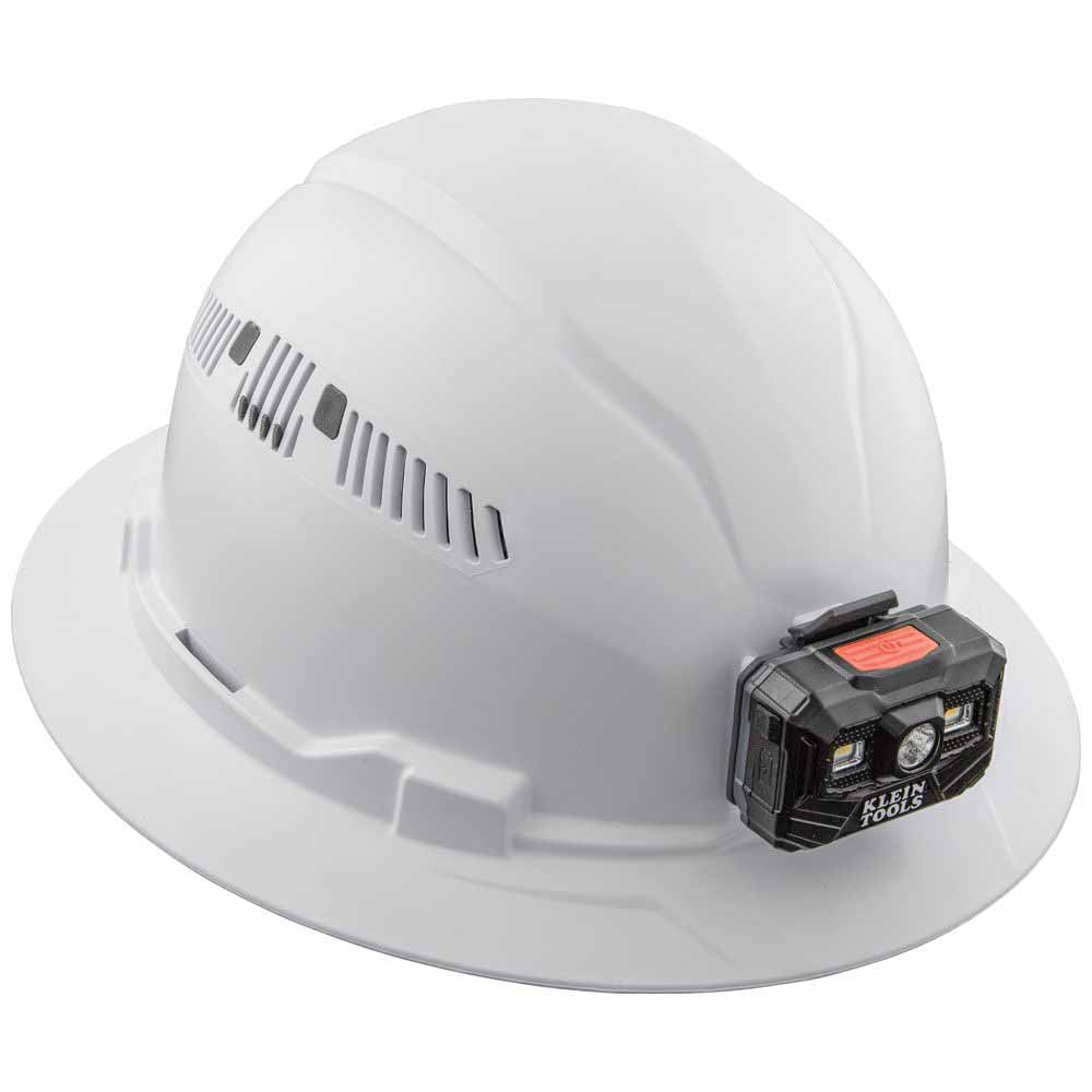 Klein 60407RL Full Brim White Hard Hat with Rechargeable LED Headlamp