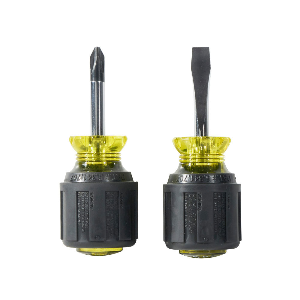 Klein 85071 Two-Piece Stubby Screwdriver Set with Slotted and Phillips Tips for Easy Use in Tight Spaces