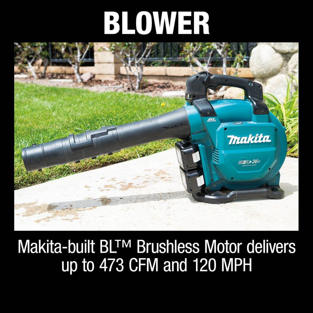 Makita 36V (18V X2) LXT Cordless Brushless Handheld Blower and Vacuum Attachment Kit with Dual Port Charger and 5.0Ah Batteries for Efficient Clean - up
