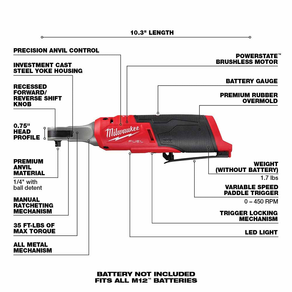 Milwaukee M12 FUEL™ 1/4 Inch High-Speed Cordless Ratchet Tool - Model 2566-20
